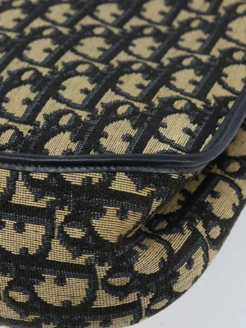 Christian Dior Trotter Canvas Shoulder Bag Navy Gold Auth gh1790 - Picture 4 of 16